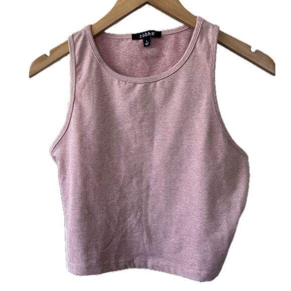 Zobha Women's Mia Heathered Pink Athleisure Racerback Dry Wik Finish Crop Top L - Picture 1 of 4